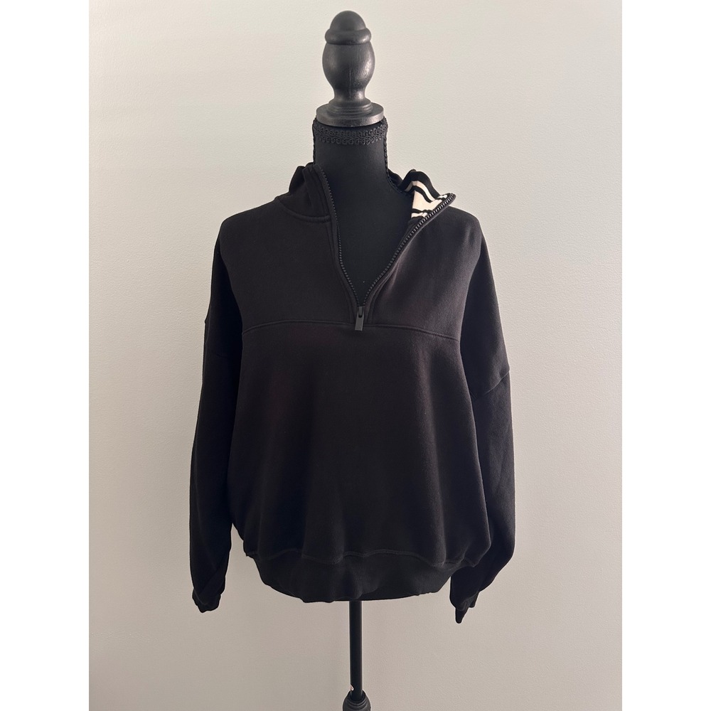 Victoria's Secret PINK Quarter Zip Sweatshirt Black Striped Mock Neck Women M